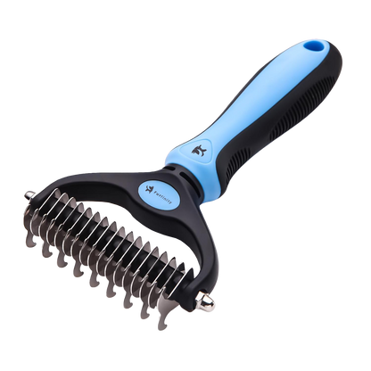 Extra Wide Double-Sided Undercoat Rake for Pet Grooming - Shedding and Dematting Brush for Dogs and Cats, Blue